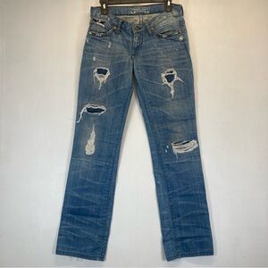 Robin's Boyfriend Jean Light Blue Distressed Straight Leg Jeans Size 26 Studded